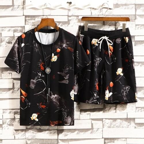 Tracksuit Male 2021Men Clothing Sportswear Set Fitness Summer Print Men Shorts + T shirt Mens Suit 2 Pieces Sets Plus Size 5XL