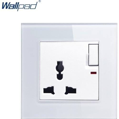 Universal Socket Wallpad Crystal Glass Panel 110V-250V 10A-16A 3 Pin Switched Universal Wall Socket with LED Neon Indicator