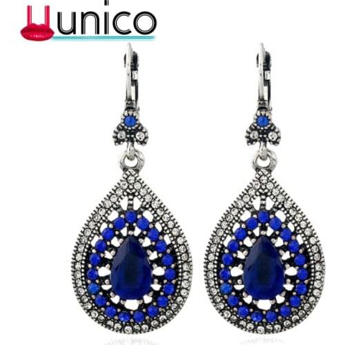 Uunico New 2018 Vintage Water Drop Earrings Jewelry For Women Rhinestone Bohemia Earrings Big Size
