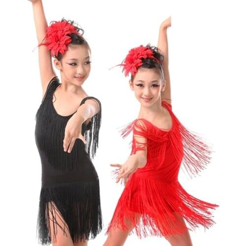 Ballroom dancing competition tango skirts and dresses latin kids dance salsa children for girls fringe cha cha dance dress girl