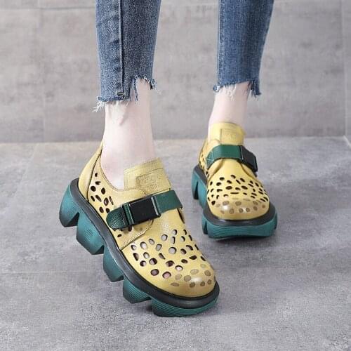 The First Layer of Cowhide Hollow Shoes Womens Flat Bottom Leather Casual Sandals Thick Bottom Summer New Sandals