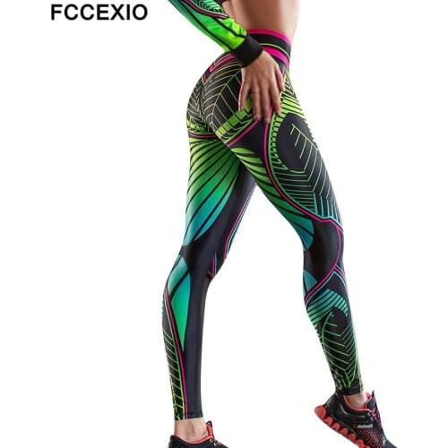 FCCEXIO Women Leggings Sexy High Waist Slim Printing Leggings Gym High Stretch breathable Women Fitness Workout Pants