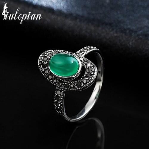Iutopian Brand Vintage Retro Rings Anels For Women With Top Quality Green Stone Anti Allergy #RB00654