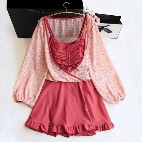 STAERK summer of 2021 the new conservative block belly thin cute girls long-sleeved blouse bubble hot spring bathing suit