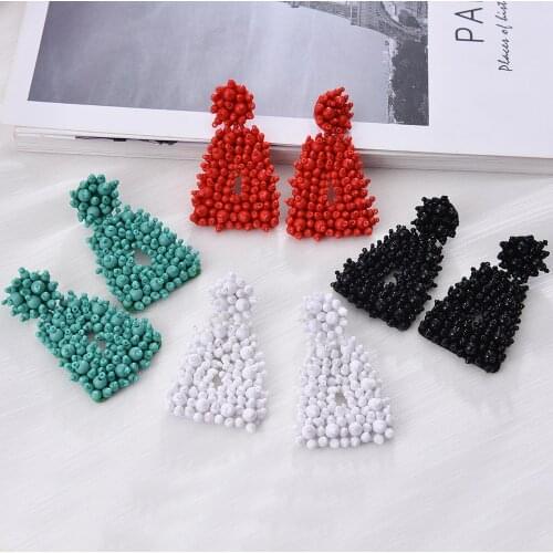 Ztech New 4 Color Beads Hanging Geometric Pendants Dangle Drop Earrings Statement Jewelry Accessories For Women Girls Wholesale