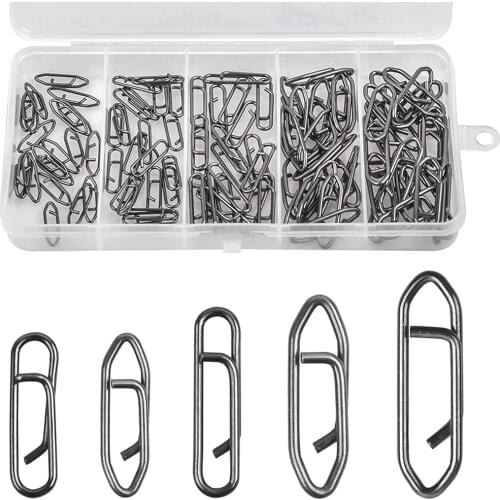100Pcs/Box Powerful Fast Link Clip Snap Swivels Stainless Steel Clips Connector Quick Change Lure Snaps Accessories Tackle