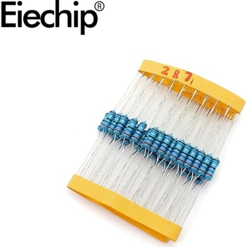 100pcs/lot 0.5W 1 ohm 1% Metal film resistor 1/2W resistance 2.7R Electronic resistors
