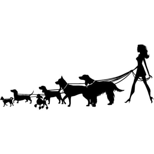 16CM*6.8CM Girl And The Dog Pet Animal Mural Car Vinyl Decal Stiker Black/Silver C10-00235