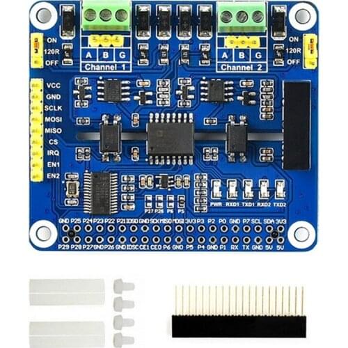 2-Channel Isolated RS485 Expansion HAT for Raspberry Pi 4B/3B+ SC16IS752 Solution with Multi Onboard Protection Circuits