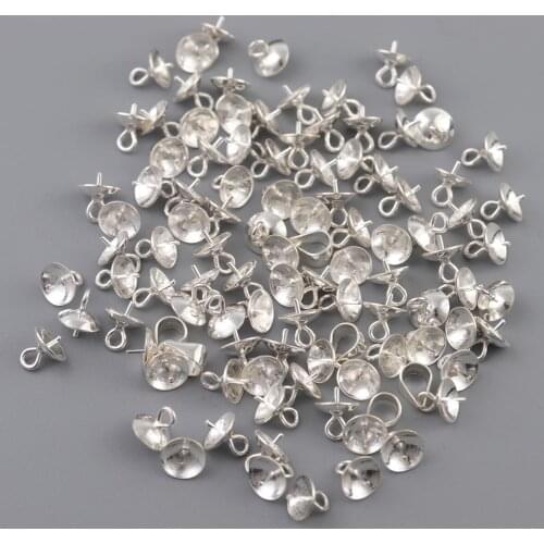 20pcs 3-6MM Sterling Silver Earrings Pearl Empty Caps Handmade S925 Silver Bead Plate Melon Seed Buckle DIY Beaded Accessories