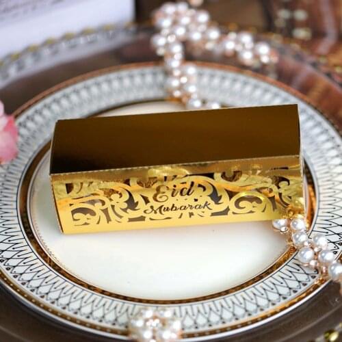 50pcs Eid Mubarak Candy Boxes Ramadan Kareem Islamic Favor Gift Box Muslim Festival Happy al-Fitr Eid Packing Party Favor Boxes