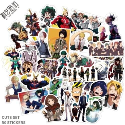 50pcs My Hero Academia Suitcase Stickers Laptop Skateboard Izuku Midoriya Might Boku No Hero Academia Anime Character Decals