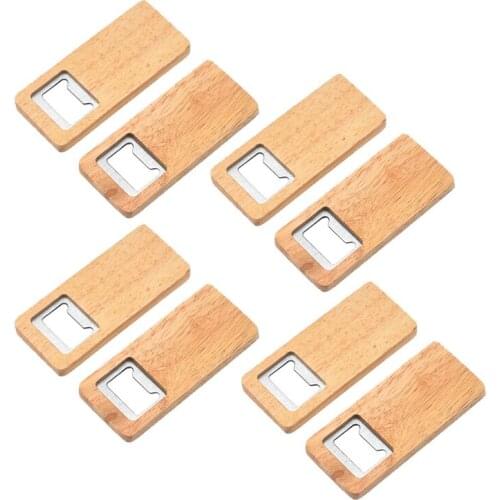 8 Pack Wood Beer Bottle Opener Wooden Handle Corkscrew Stainless Steel Square Openers Bar Kitchen Accessories Party Gift