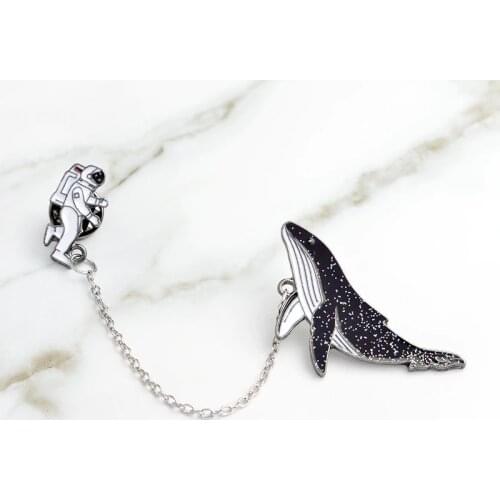 Acrylic Box Cosmic Space Badge Cartoon Astronaut and Whale Brooch Family Coat Coat Denim Shirt Jacket Hat Icon