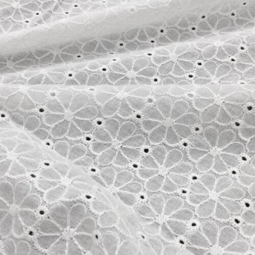 White Cotton Fabric With Embroidered Flower Eyelet Embroidery Flower Fabric Dress Blouse Fabric by Meter/Yard