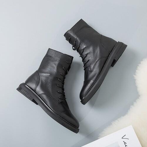 Martin boots women autumn and winter low heel genuine leather high top motorcycle lace up knight boots