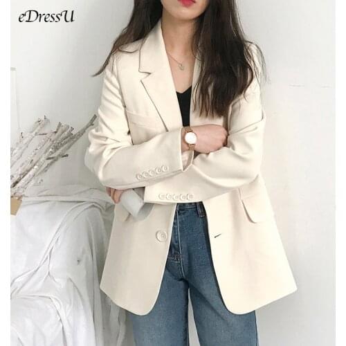 EDressU Women Blazer Jacket Office Loose 2021 Spring Summer Korean Black Casual Suit Single Breasted Business Outwear ZX-11