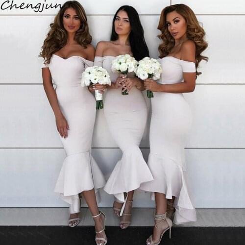 Chengjun Off Shoulder Sweetheart Fish cut Ankle Length Elegant Bridesmaid Dresses