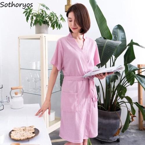 Robes Couples Spring Long Sleeve Waffles Suck-water Solid Homewear Bathrobes Womens Mens Leisure Soft Simple Comfortable Elegant