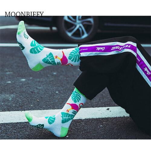 Men Women Color Matching Abstract Flamingo Leaves Cotton Long Tube Socks Funny Happy High Quality