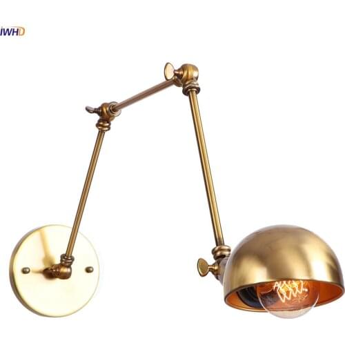 IWHD Gold Swing Long Arm Wall Lamp Vintage bedroom Stair Mirror Light Loft Decor Industrial Retro Wall Lights Fixtures Wandlamp