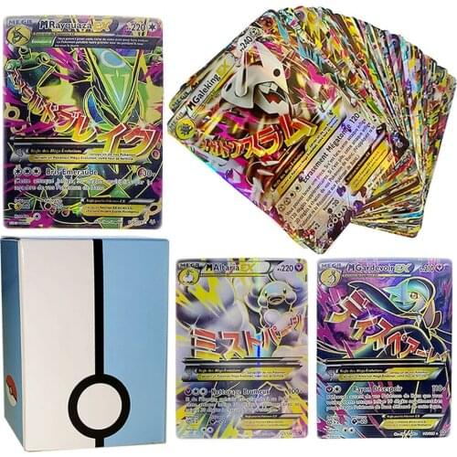 60PCS Pokemon Francaise Cards Shining MEGA Playing Game Display Pokémon Carte French Collection Battle Trading Kids Toys Gift