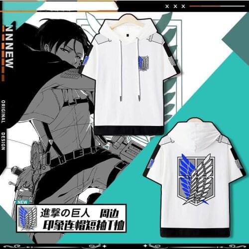 Cosplay Costumes Summer Short Sleeve Hooded T-shirt Cos Levi Ackerman Eren Mikasa Wings Of Freedom Black And White Cool Clothing