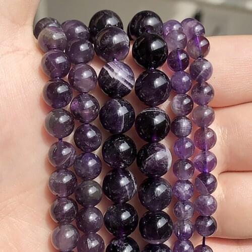 4 6 8 10 12 mm Natural Amethyst Beads Round Loose Stone Beads for Jewelry Making DIY Earring Bracelet Necklace 15inch Wholesale