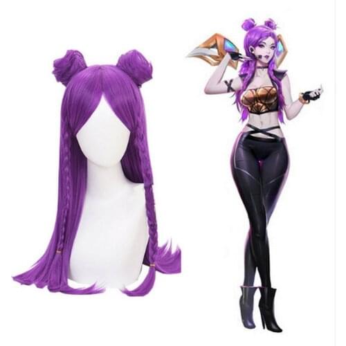 League Of Legends LOL K/DA Kaisa Cosplay Wig 80cm Long Purple Synthetic Braiding Hair Perucas Halloween Costume Party Wigs