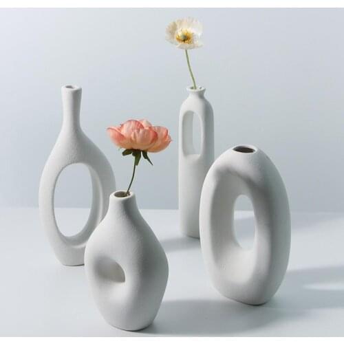 Nordic Matte Ceramic Vase Simple Flower Pot Modern Decorative Aesthetic Room Interior Home Decoration Accessories Office Decor