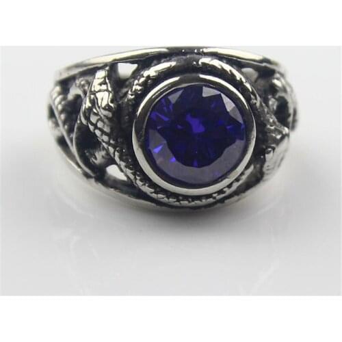 Purple Cz Crystal Gem Snake Fashion Mens 316L Stainless Steel Biker Ring Mens Jewelry