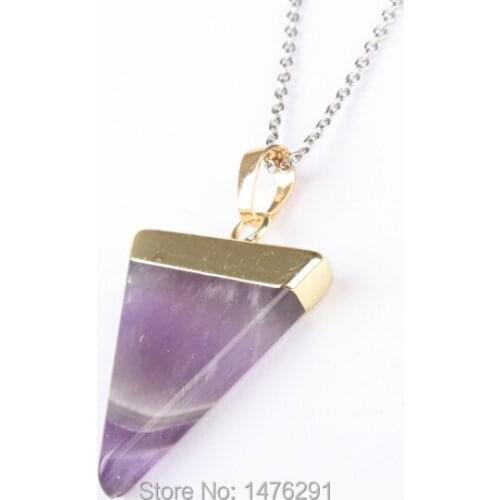 Fashion Jewelry Purple Crystal Quartz Triangle Point Pendant 1PCS