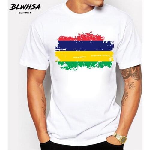 BLWHSA Mauritius Flag T shirt Men Casual Short Sleeve Cool T-shirts Summer Mauritius National Flag Hip Hop Clothing