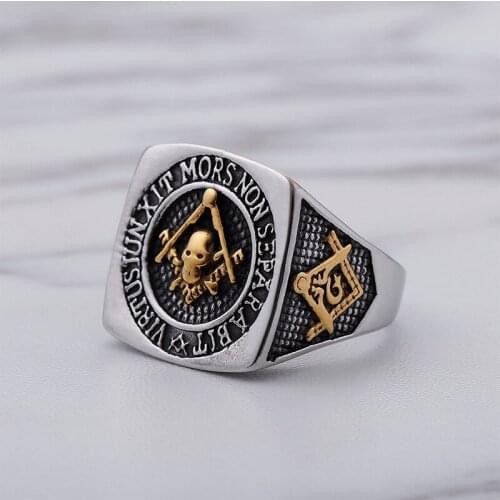 European and American stainless steel ring mens jewelry titanium steel Masonic letter skull ring