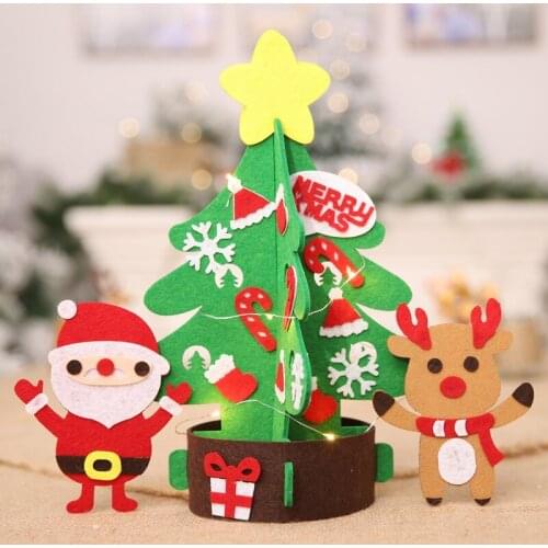 DIY Christmas Tree Kit Non-woven Xmas Handcraft With Small Ornaments Decorations For Kids And Adults with LED String Light