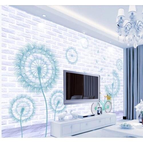Custom photo 3d wallpaper Simple dandelion bicycle brick wall living room home decor 3d wall mural wallpaper for living room
