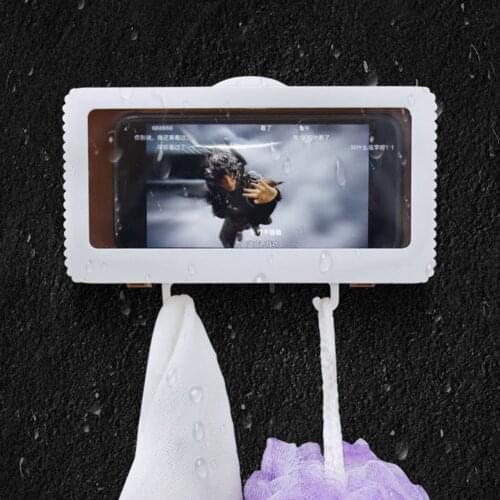 Bathroom Mobile Phone Holder Box Touch Screen Wall Mounted Punch Free Self-adhesive Bracket Waterproof Shower Watching Phone