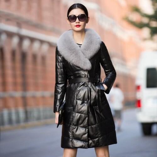 Genuine Leather Jacket Women 100% Real Sheepskin Long Coat Plus Size 6XL 2020 Winter Duck Jacket Womens Real Fox fur Coat L480