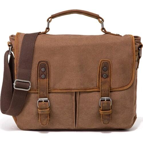 2020 New mens bag retro canvas bag Crazy Horse cowhide briefcase European and American one shoulder Shoulder Messenger Handbag
