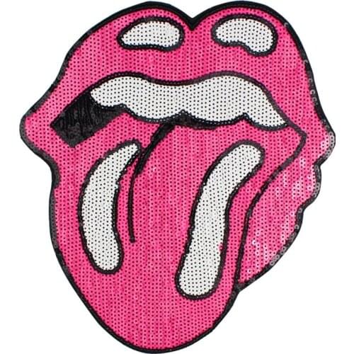 New Mouth With Sequined Patches Fashion Applique lron on Patch for Clothes Bags DIY Decal Apparel Accessory 1Set(2pcs)