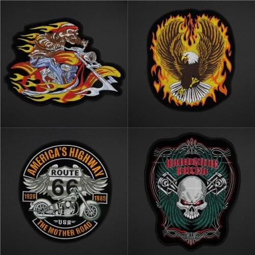 PGY Large Skull Morale Patches Embroidery Biker Appliques Motorcycle Iron On Patches For Clothes Jeans Vest Jacket Back Patches