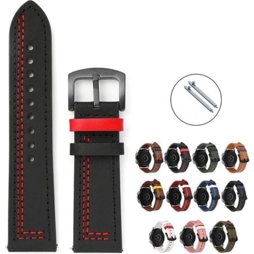 Quick Fit 18-24mm Crazy Horse Retro Leather Straps 7 Word Line For Samsung S3 for Amazfit GTS 2e Watchband High Quality