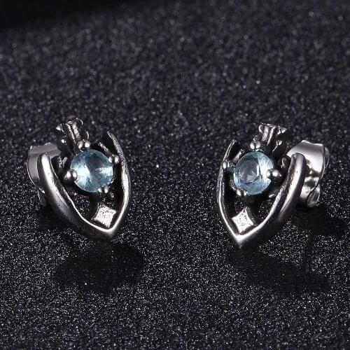 Luxury Stainless Steel Zircon Stud Earrings Blue Color Zircon Stone Wedding Stud Earrings For Women Men Jewelry BB0805