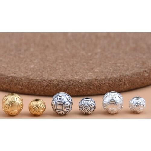 S999 full silver 3D hard silver accessories, copper coins, beads, handmade DIY string beads weaving accessories