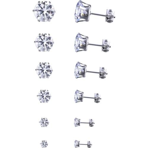 6 pairs/sets Classic Black White Cubic Zircon Stud Earrings Set Fashion Stainless Steel Crystal Earrings jewelry for Men Women
