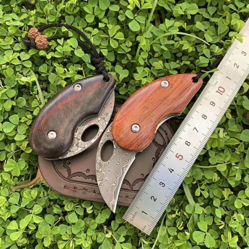 Damascus knife knife folding mini folding knife high hardness wooden handle knife portable outdoor knife sharp open box knife