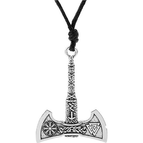 Slavic Talisman Anqitue Silver Plated Kolovrat Amulet Vintage Knot Viking Axe Pendant Norse Wax Necklace
