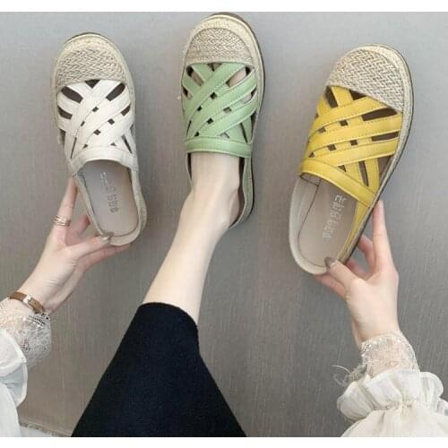 Slippers women summer thick bottom word drag leather wear-resistant women shoes Casual beach shoes female mules shoes