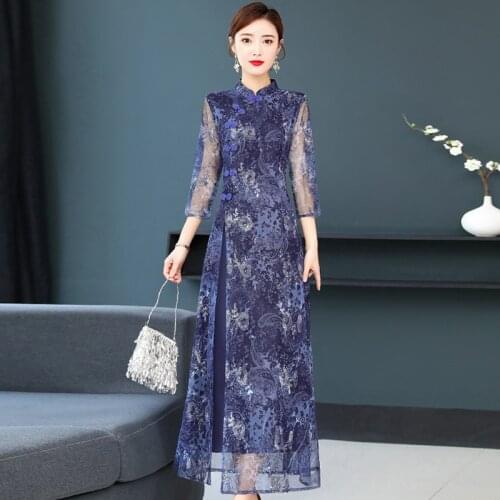 Vietnam Traditional Dress Chinese Style Aodai Cheongsam Vestido Long Oriental Dress Vietnam Clothing Qipao Ao Dai Dress TA1948