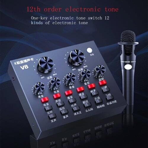 V8 Sound Card Audio Set Interface External USB Live Microphone Sound Card Bluetooth Function for Computer PC Mobile Phone Sing